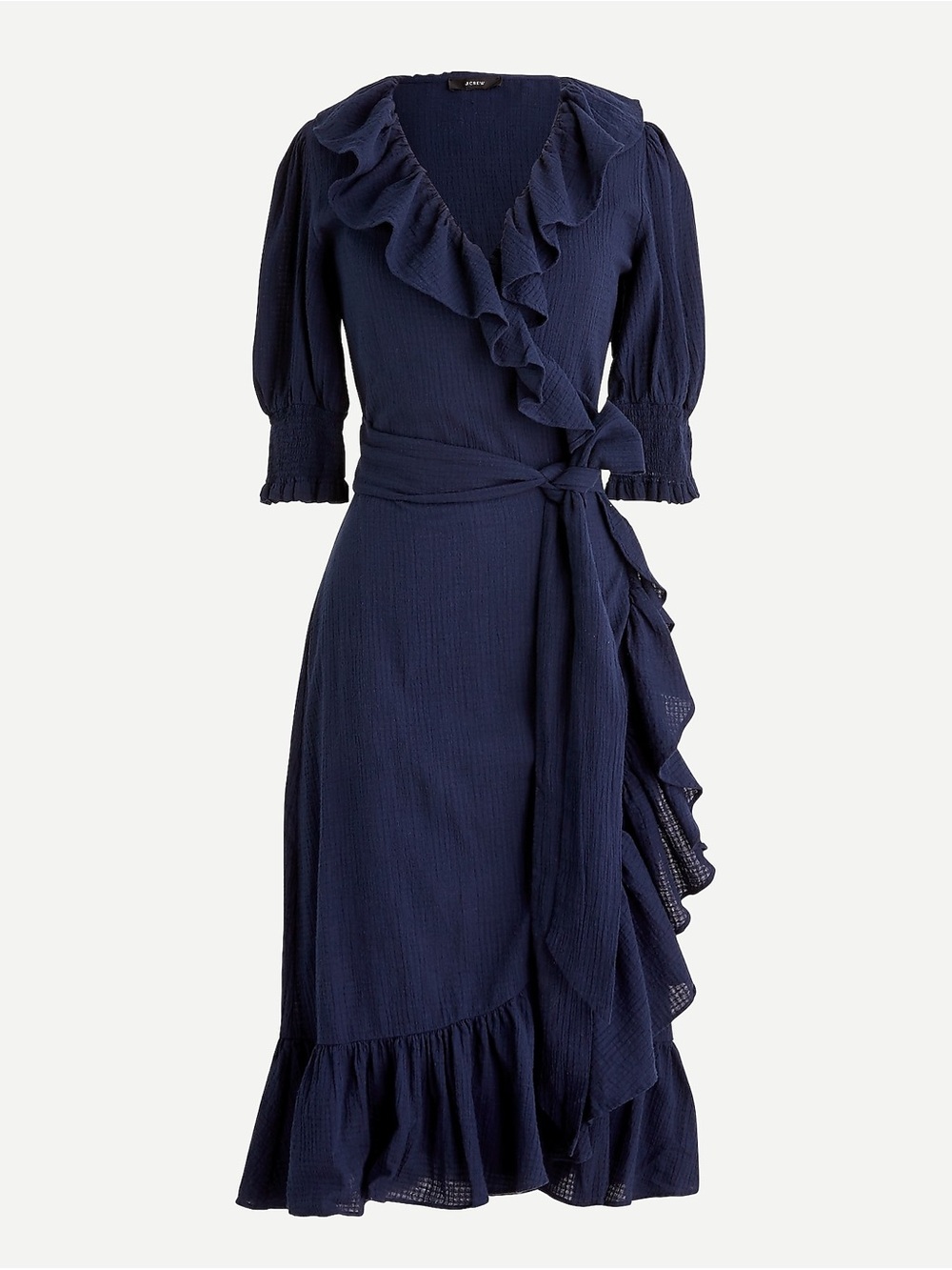 J. Crew Navy Ruffle Wrap Midi Dress Size XS